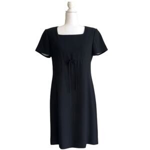 Kasper ASL Dress Dark Navy Square Neck Empire Waist Tie Short Sleeve 6 Petite